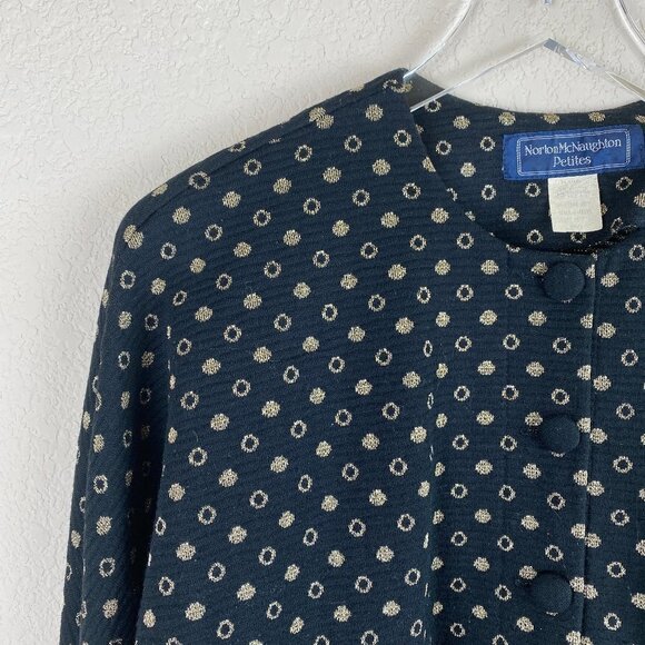 VINTAGE Gold Polka Dot Knit Crop Sweater Jacket SP - Picture 2 of 14